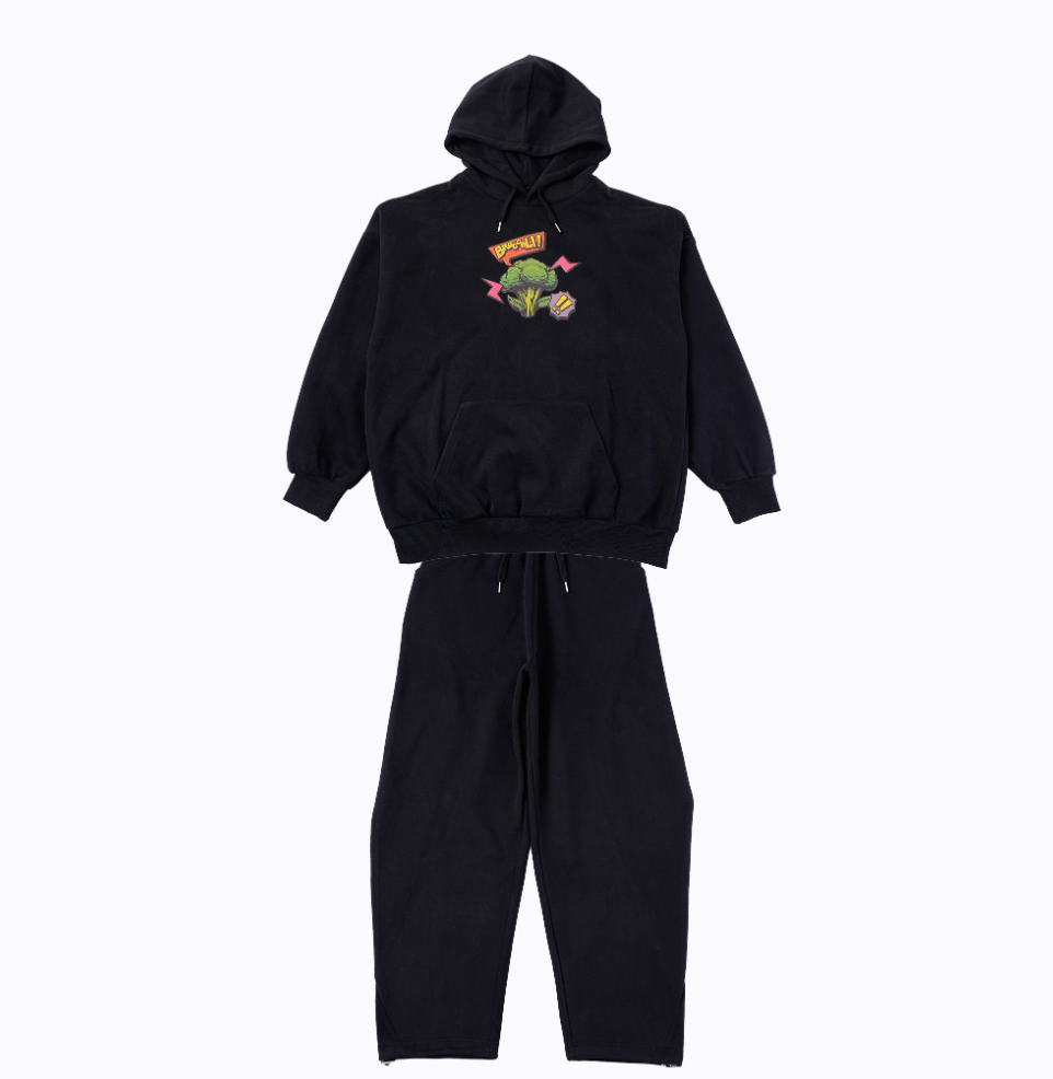Broccoli Logo Minimal Sweat Set (Hoodie + Pants) Black